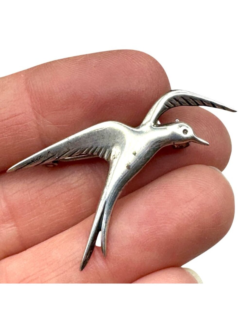 Sterling Silver Seabird Seagull Brooch Pin 1.75" Vintage Flying Bird Signed MG - Picture 11 of 11